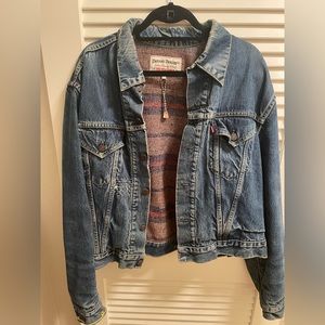 Rock n Roll Repurposed Levi’s Jean Jacket with Wool Lining. Unisex fit.